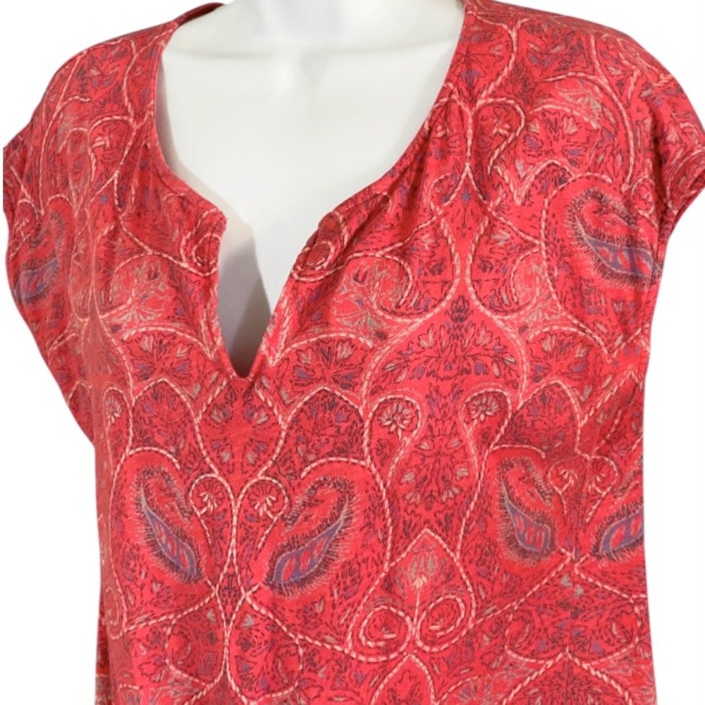 Lucky Brand Paisley Tie Front Top Small Red Boho Western Peasant Festival - Picture 3 of 7